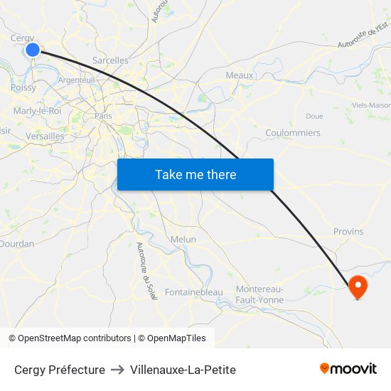 Cergy Préfecture to Villenauxe-La-Petite map