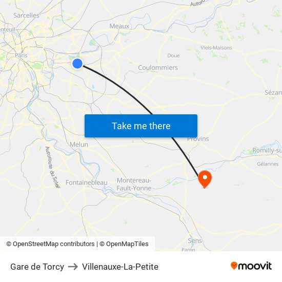 Gare de Torcy to Villenauxe-La-Petite map