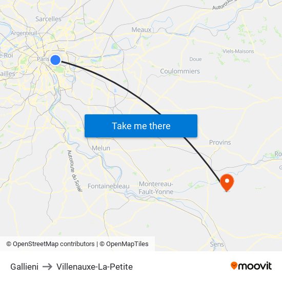Gallieni to Villenauxe-La-Petite map