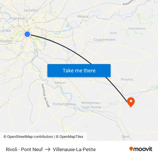 Rivoli - Pont Neuf to Villenauxe-La-Petite map