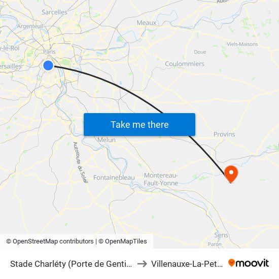 Stade Charléty (Porte de Gentilly) to Villenauxe-La-Petite map