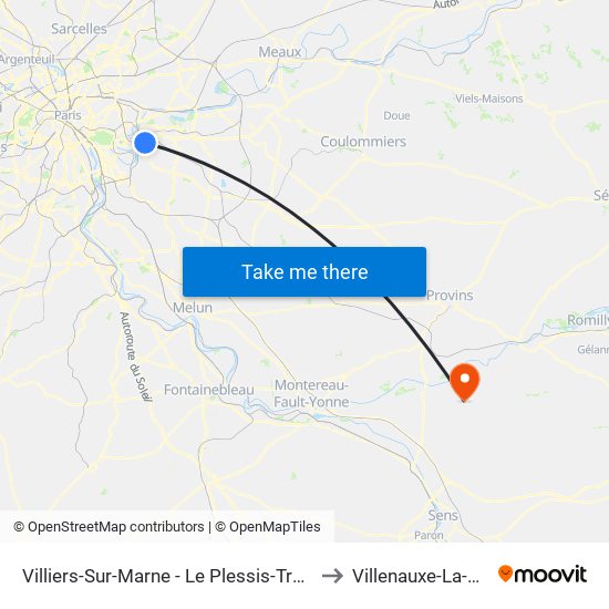 Villiers-Sur-Marne - Le Plessis-Trévise RER to Villenauxe-La-Petite map