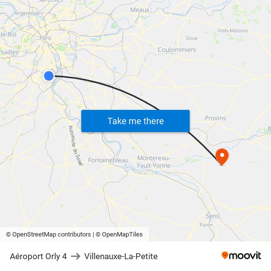 Aéroport Orly 4 to Villenauxe-La-Petite map