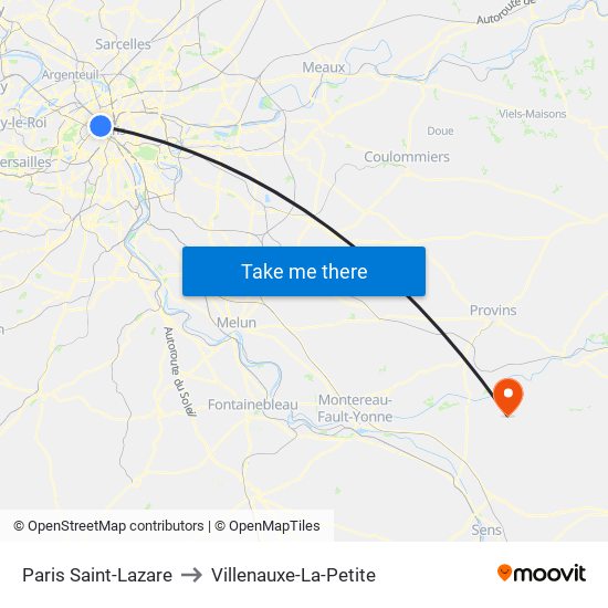 Paris Saint-Lazare to Villenauxe-La-Petite map