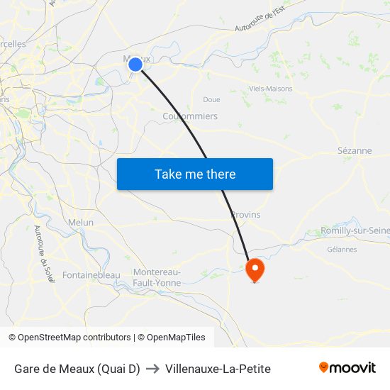 Gare de Meaux (Quai D) to Villenauxe-La-Petite map