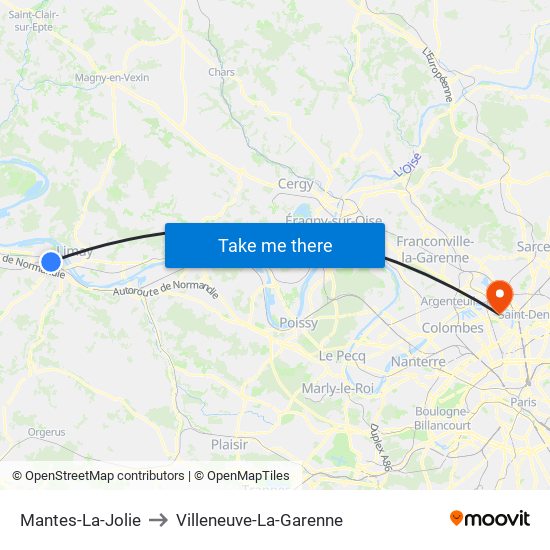 Mantes-La-Jolie to Villeneuve-La-Garenne map