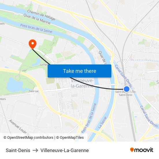Saint-Denis to Villeneuve-La-Garenne map