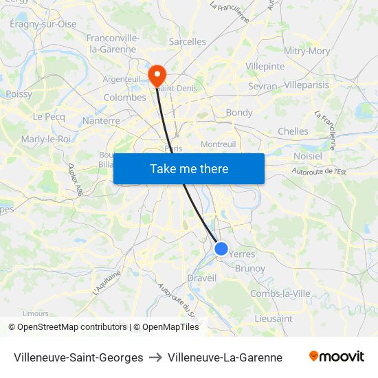 Villeneuve-Saint-Georges to Villeneuve-La-Garenne map