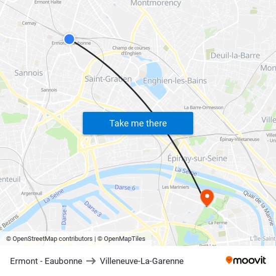 Ermont - Eaubonne to Villeneuve-La-Garenne map