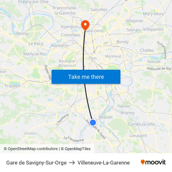 Gare de Savigny-Sur-Orge to Villeneuve-La-Garenne map