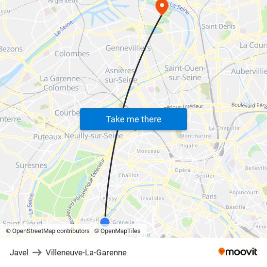 Javel to Villeneuve-La-Garenne map