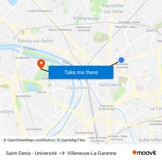 Saint-Denis - Université to Villeneuve-La-Garenne map