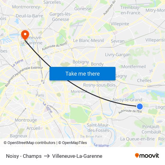 Noisy - Champs to Villeneuve-La-Garenne map