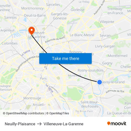 Neuilly-Plaisance to Villeneuve-La-Garenne map