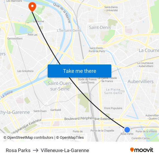 Rosa Parks to Villeneuve-La-Garenne map