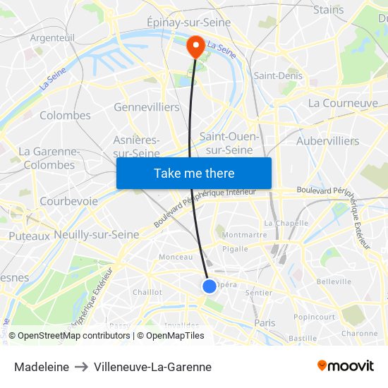 Madeleine to Villeneuve-La-Garenne map