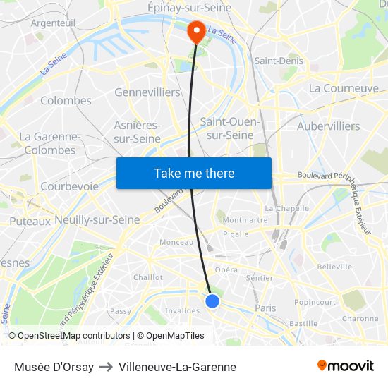 Musée D'Orsay to Villeneuve-La-Garenne map