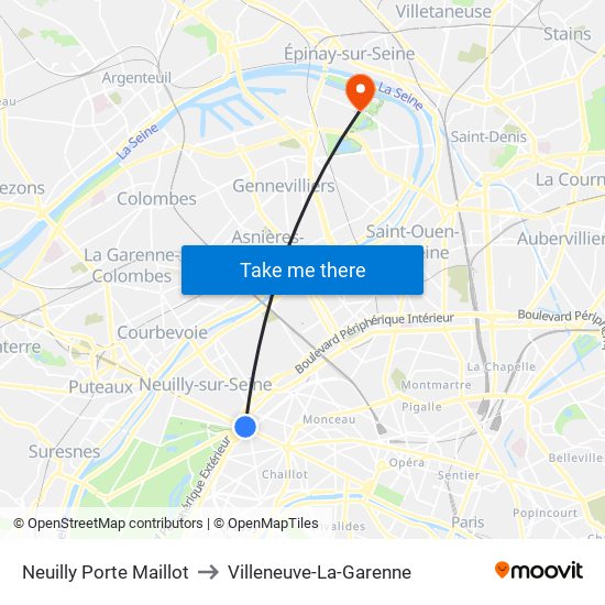 Neuilly Porte Maillot to Villeneuve-La-Garenne map