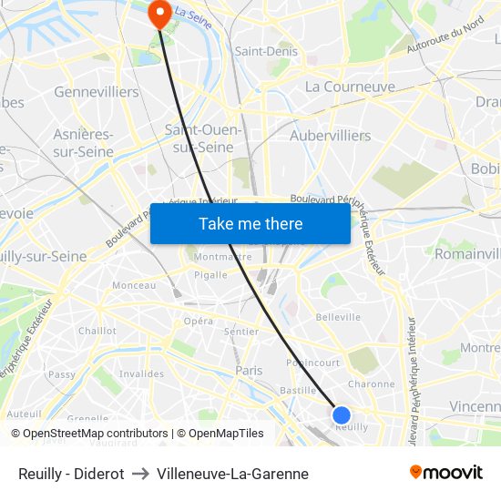 Reuilly - Diderot to Villeneuve-La-Garenne map