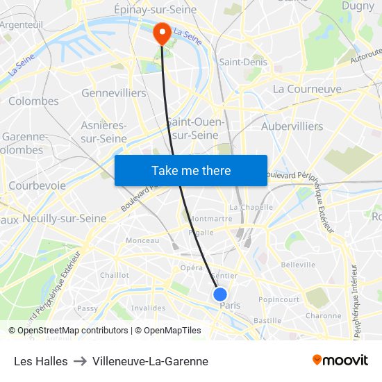 Les Halles to Villeneuve-La-Garenne map