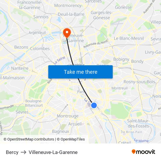 Bercy to Villeneuve-La-Garenne map