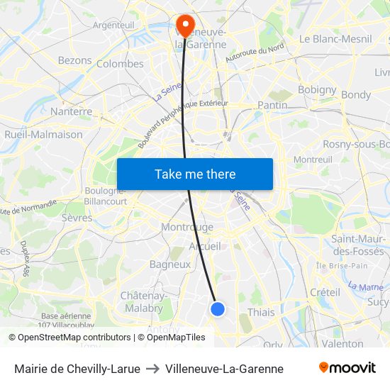 Mairie de Chevilly-Larue to Villeneuve-La-Garenne map
