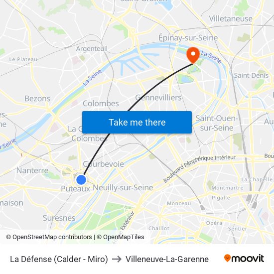 La Défense (Calder - Miro) to Villeneuve-La-Garenne map