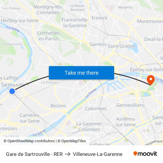 Gare de Sartrouville - RER to Villeneuve-La-Garenne map