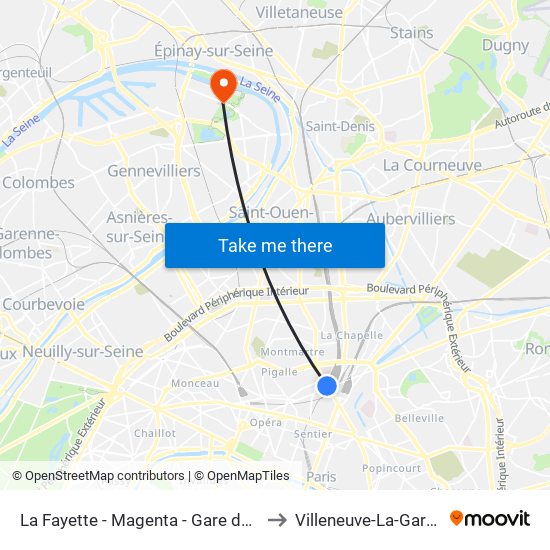 La Fayette - Magenta - Gare du Nord to Villeneuve-La-Garenne map