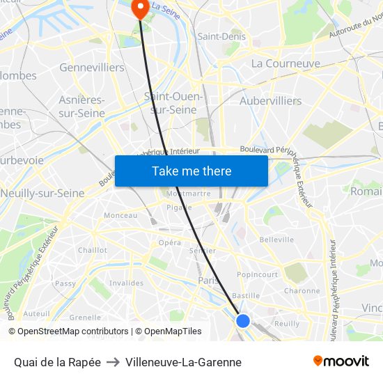 Quai de la Rapée to Villeneuve-La-Garenne map