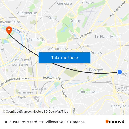 Auguste Polissard to Villeneuve-La-Garenne map