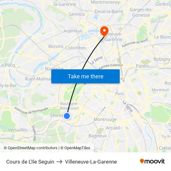 Cours de L'Ile Seguin to Villeneuve-La-Garenne map