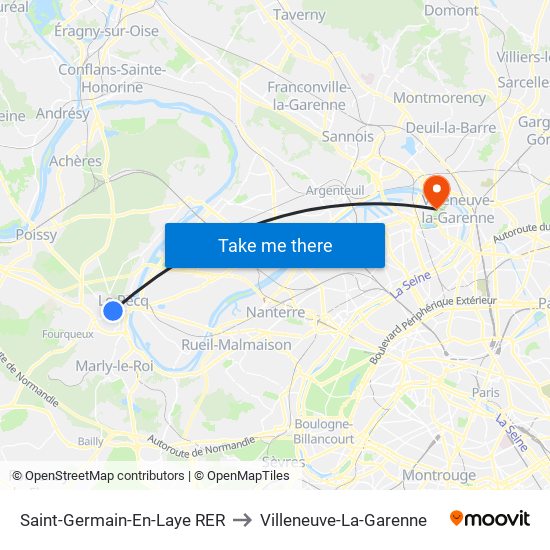 Saint-Germain-En-Laye RER to Villeneuve-La-Garenne map