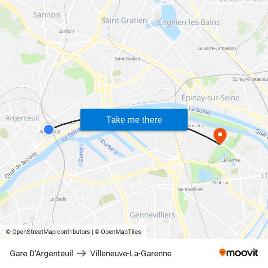 Gare D'Argenteuil to Villeneuve-La-Garenne map