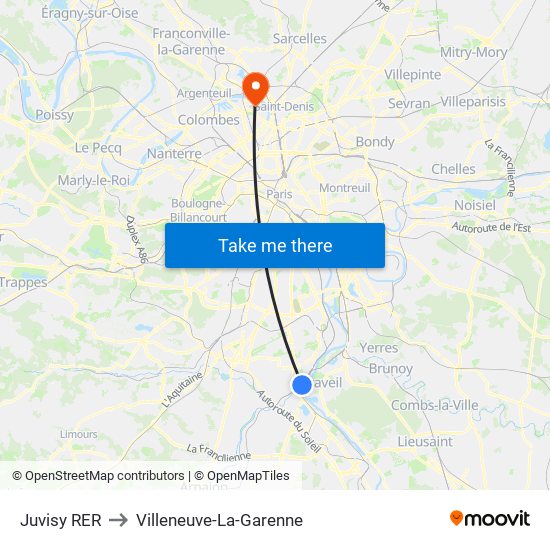 Juvisy RER to Villeneuve-La-Garenne map