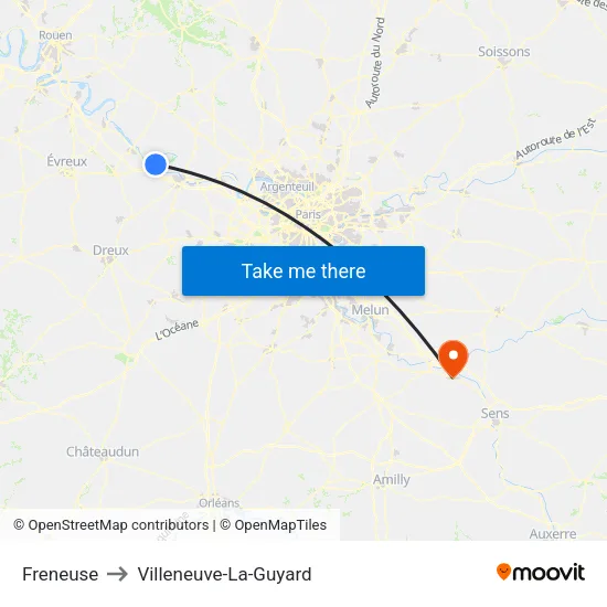 Freneuse to Villeneuve-La-Guyard map