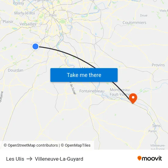 Les Ulis to Villeneuve-La-Guyard map