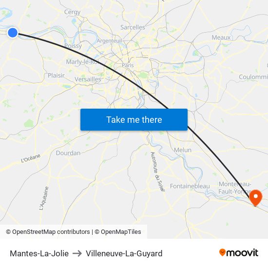 Mantes-La-Jolie to Villeneuve-La-Guyard map