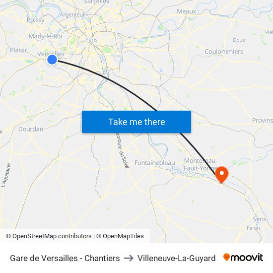 Gare de Versailles - Chantiers to Villeneuve-La-Guyard map