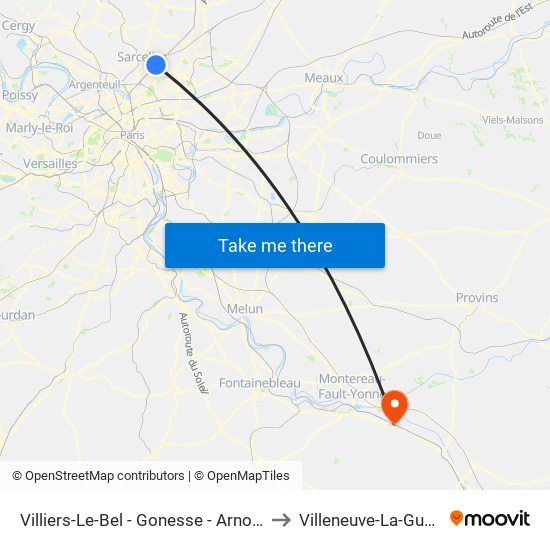 Villiers-Le-Bel - Gonesse - Arnouville to Villeneuve-La-Guyard map