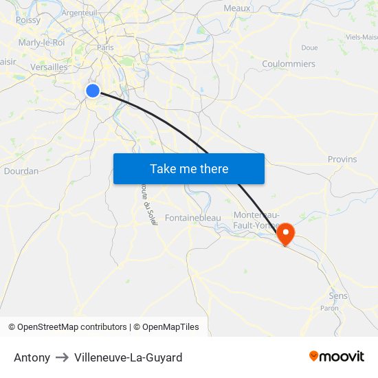 Antony to Villeneuve-La-Guyard map