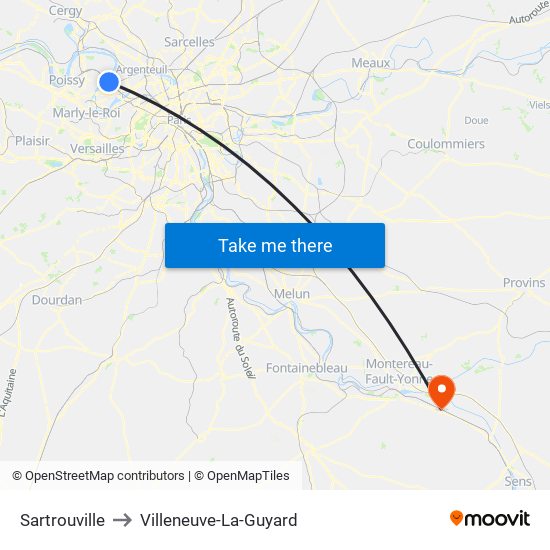 Sartrouville to Villeneuve-La-Guyard map