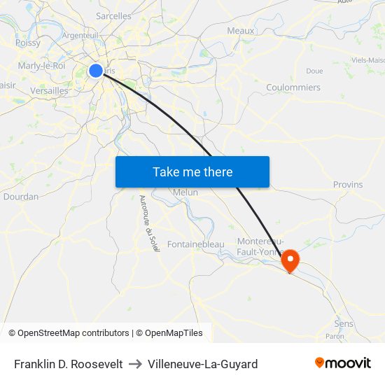 Franklin D. Roosevelt to Villeneuve-La-Guyard map