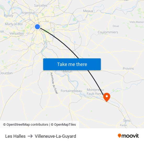Les Halles to Villeneuve-La-Guyard map
