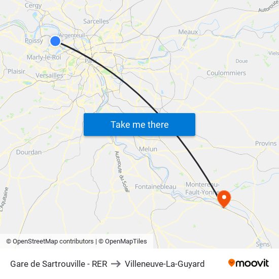 Gare de Sartrouville - RER to Villeneuve-La-Guyard map