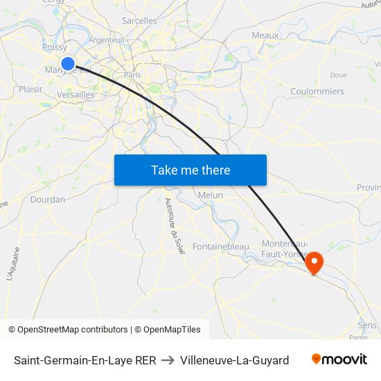 Saint-Germain-En-Laye RER to Villeneuve-La-Guyard map