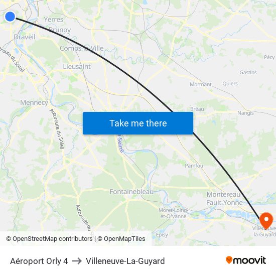 Aéroport Orly 4 to Villeneuve-La-Guyard map