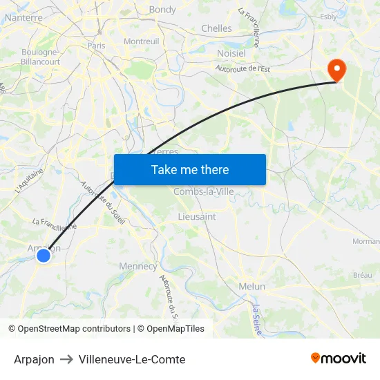 Arpajon to Villeneuve-Le-Comte map