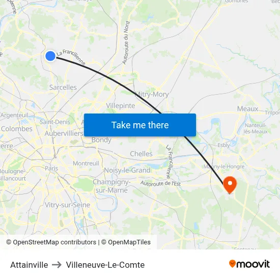 Attainville to Villeneuve-Le-Comte map