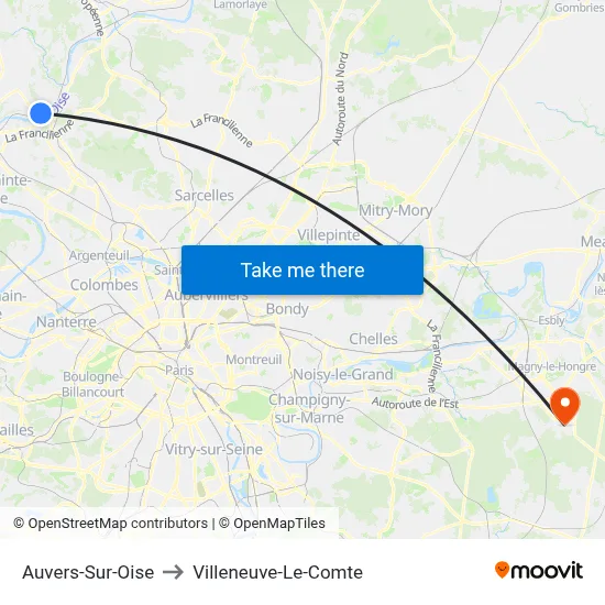 Auvers-Sur-Oise to Villeneuve-Le-Comte map